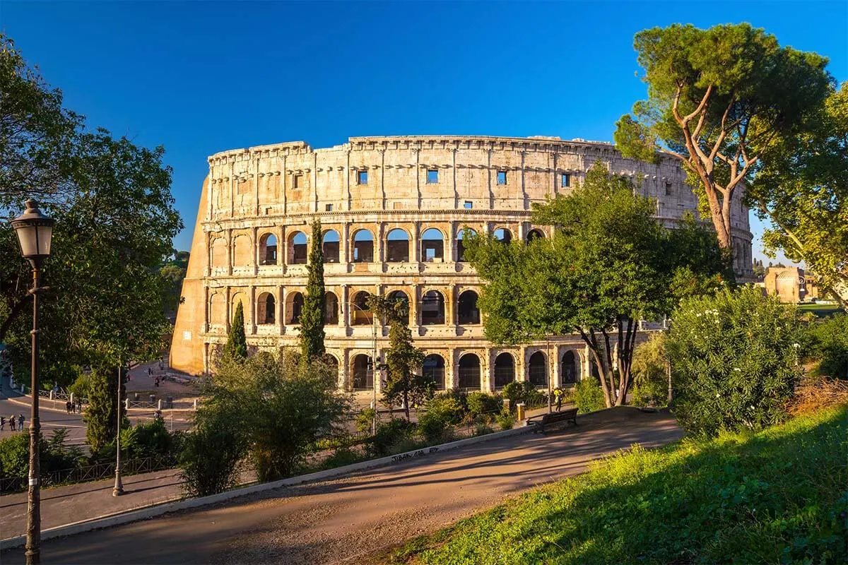 Colosseum view from Parco del Colle Oppio in Rome