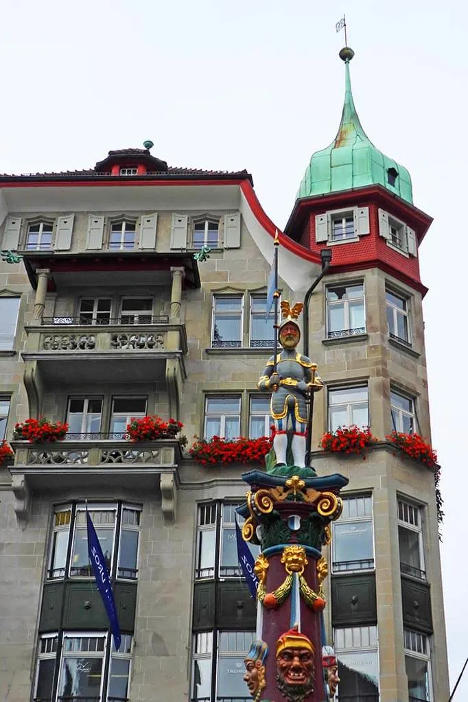 Fritschibrunnen fountain on Kapellplatz in Lucerne old town