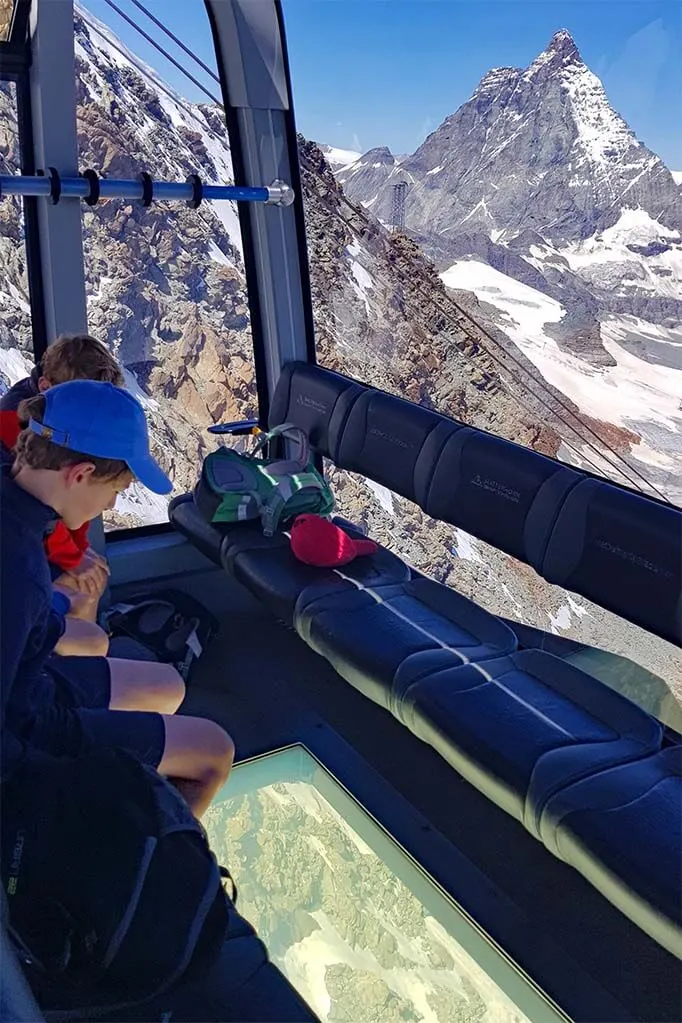 Glass bottom gondola Crystal Ride at Klein Matterhorn in Zermatt