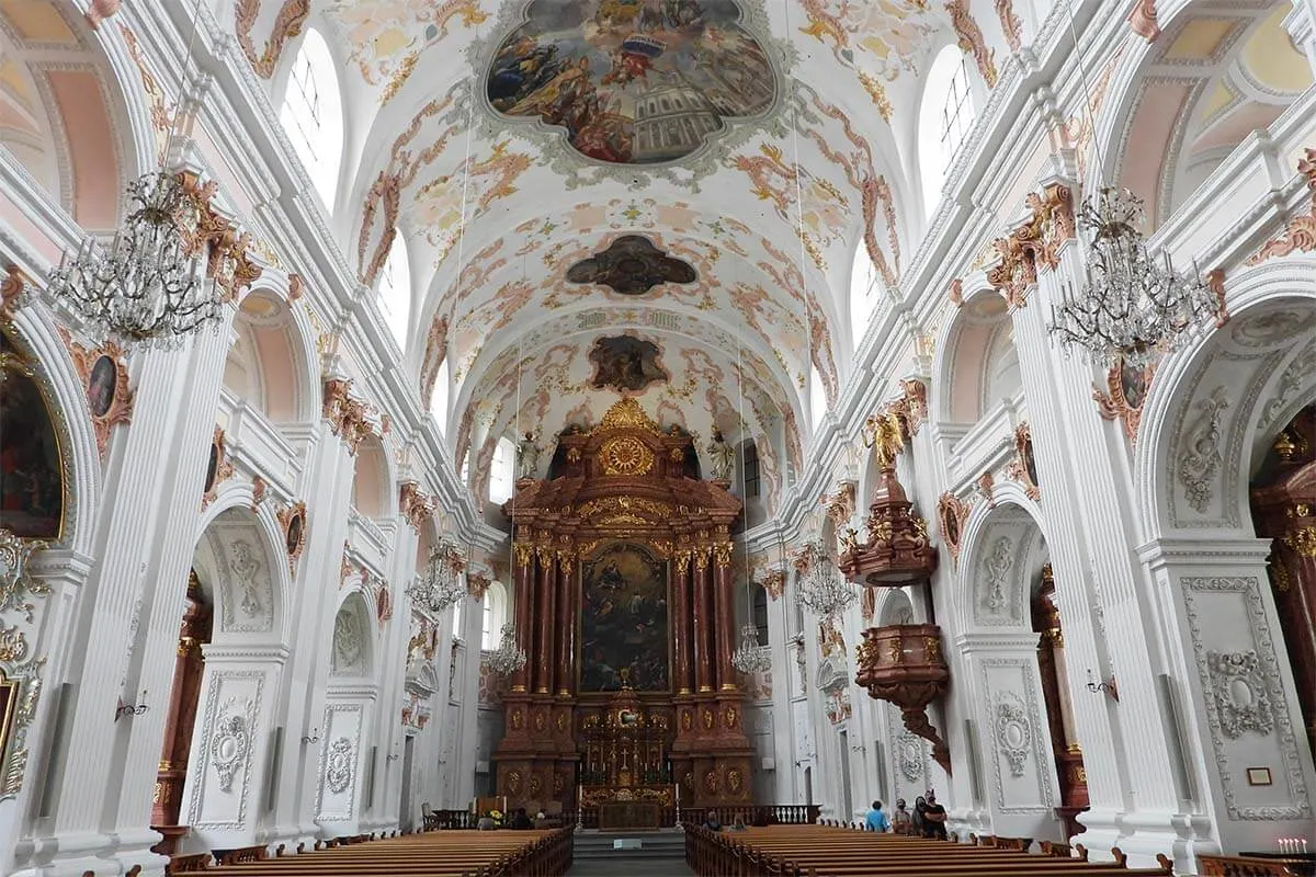 Interior of the Jesuit Church, one of the best places to see in Lucerne Switzerland
