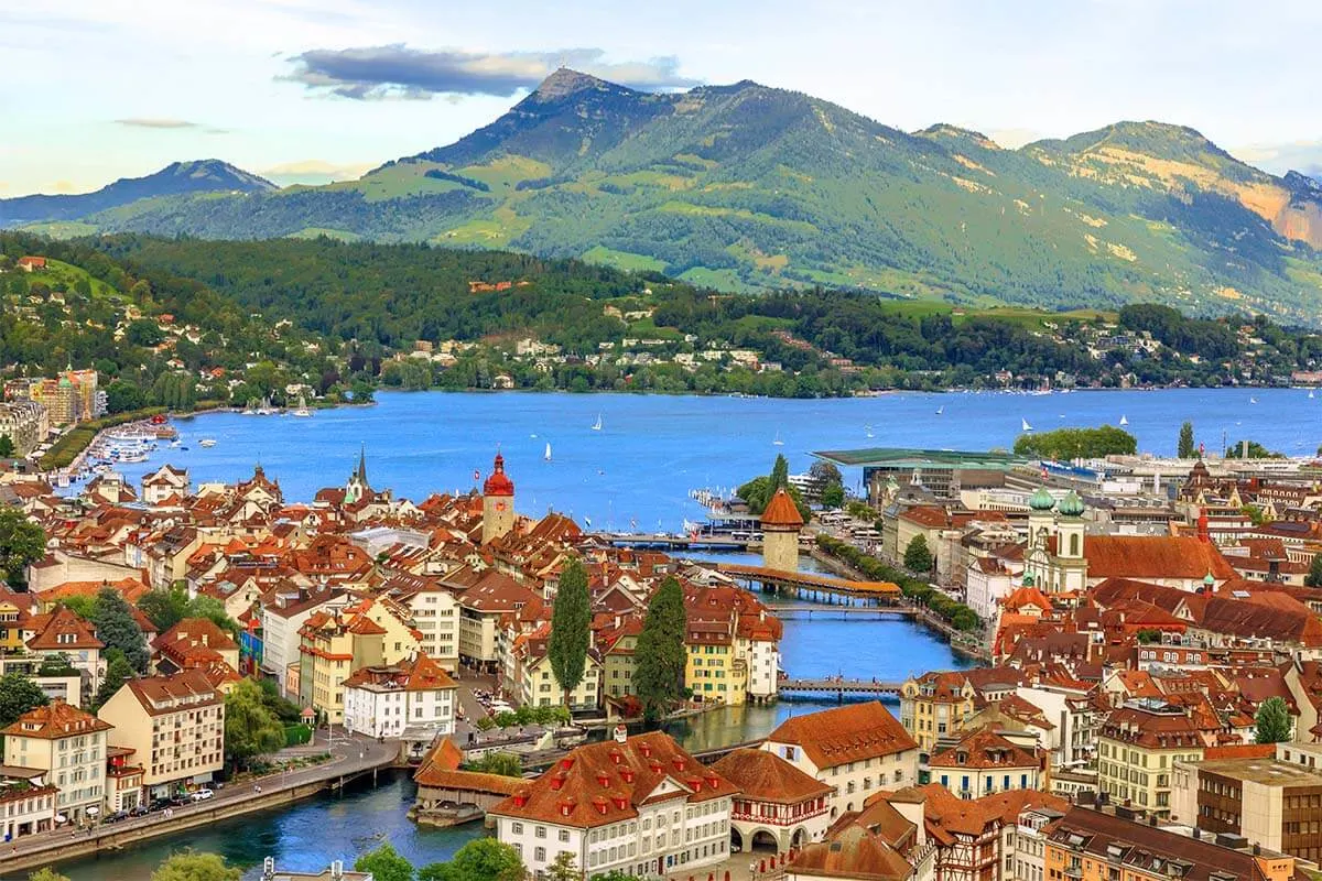 Lucerne city at Mt Rigi views from Gutsch Castle Hotel