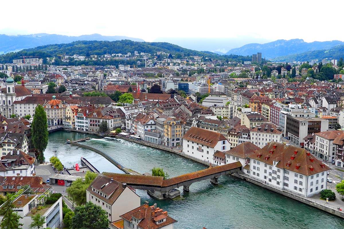 Lucerne city view from Männliturm tower on Musegg Wall