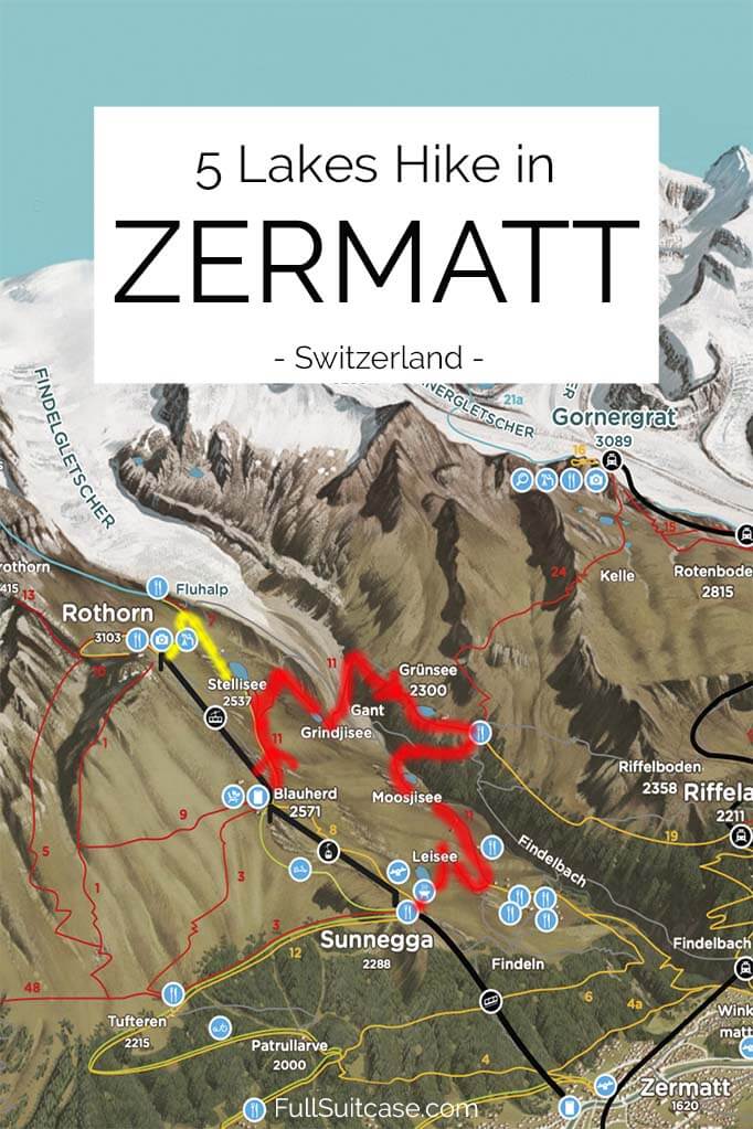 Map of 5 Lakes Hike in Zermatt Switzerland