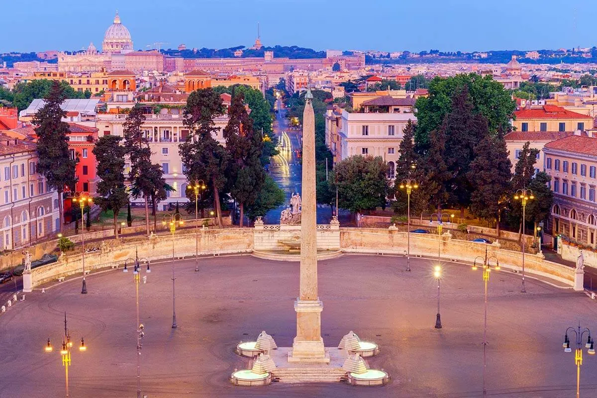 Piazza del Popolo as seen from Pincio Terrace, one of the best viewpoints in Rome