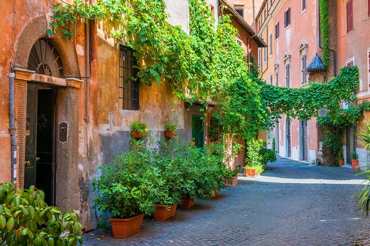 Picturesque street in Trastevere district in Rome