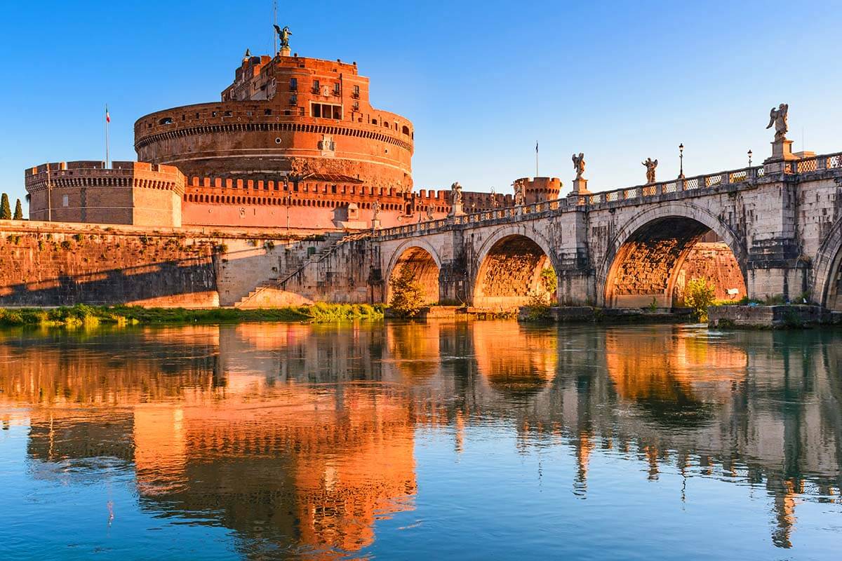 Sant Angelo castle and bridge view from Tiber riverside