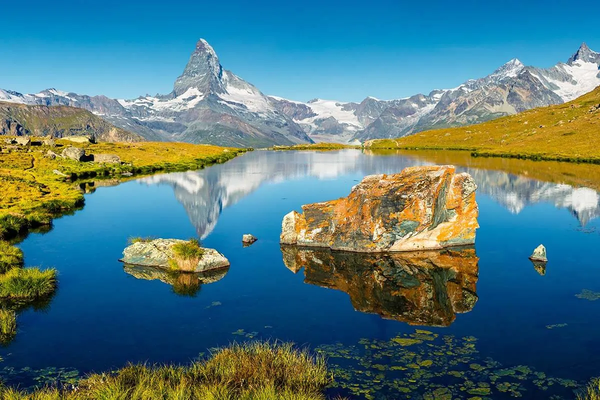 Stellisee lake with Matterhorn reflections