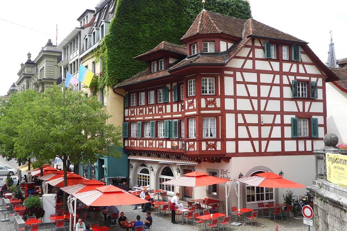 Traditional buildings in Lucerne city center near the Hofkirche