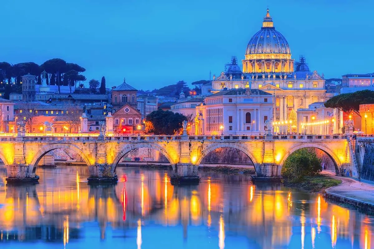 Vatican and Sant Angelo bridge view from Ponte Umberto bridge - the most inconic view in Rome