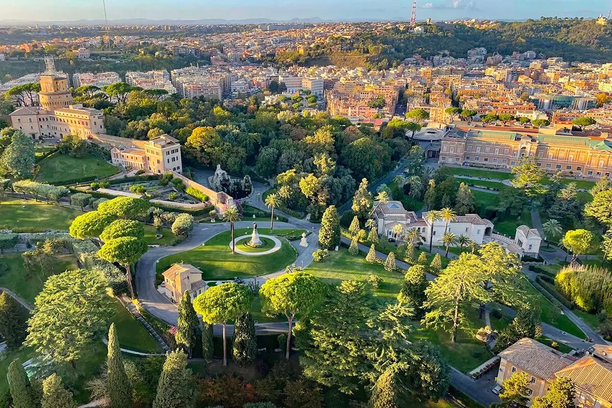 Vatican gardens and Rome view from St Peter's dome - the best view of the Vatican