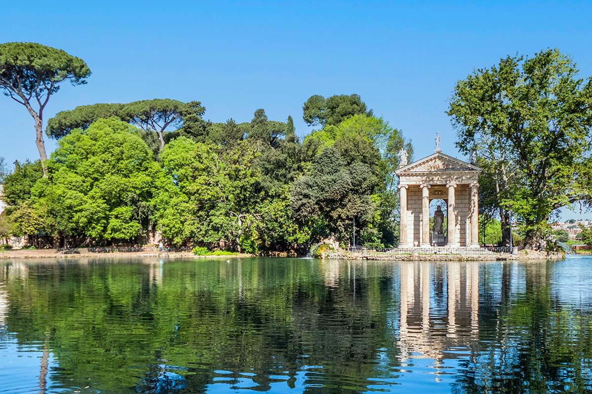 Villa Borghese garden and pond - one of the most beautiful parks in Rome