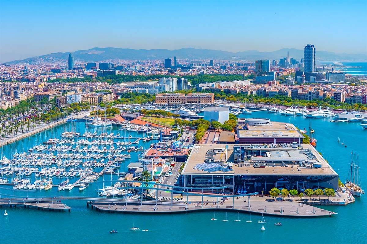 Barcelona Harbor Port Vell aerial view