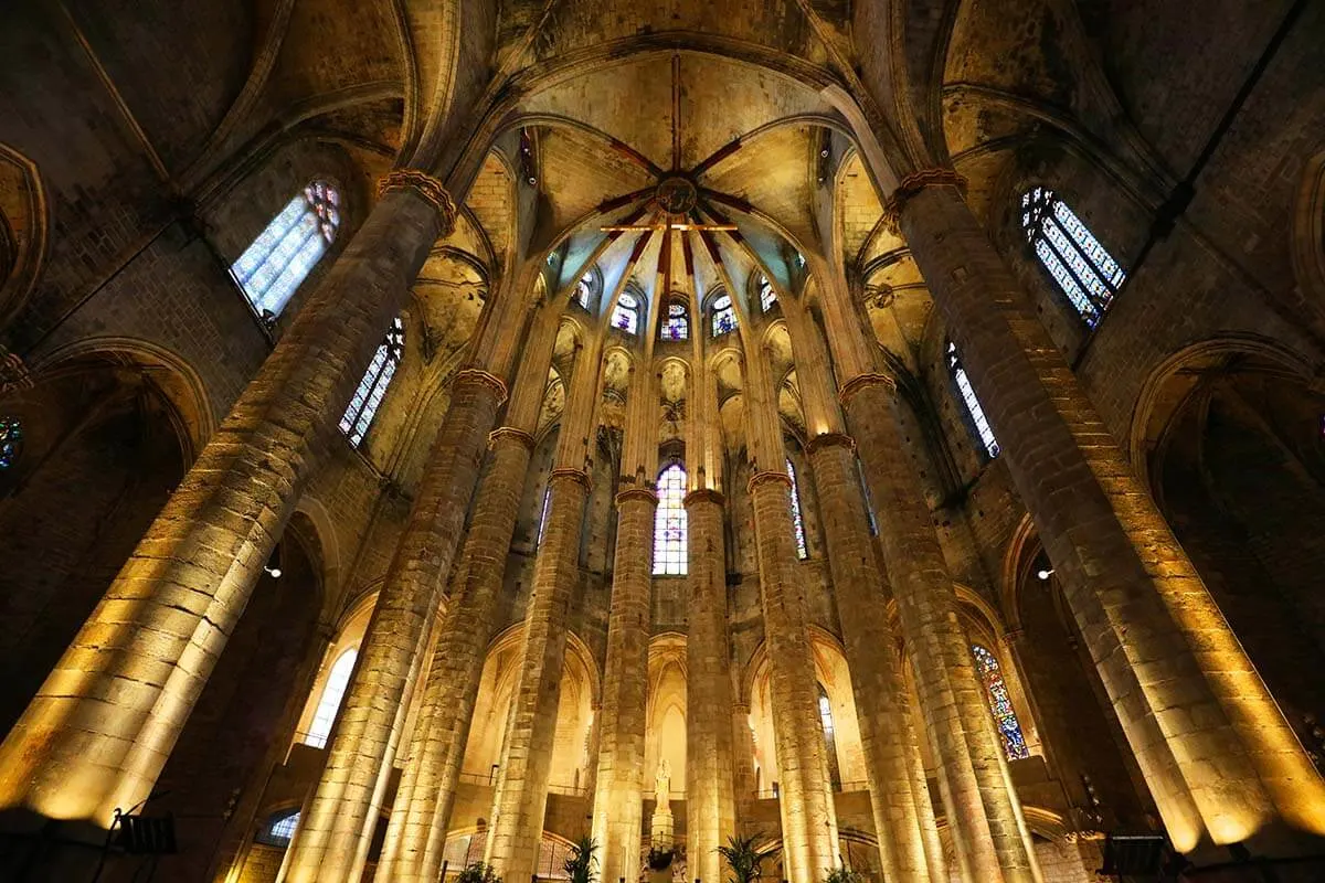 Inside Basilica of Santa Maria del Mar in Barcelona Spain