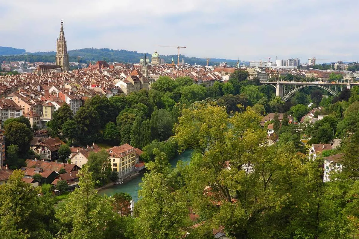 Bern city view from Rosengarten park