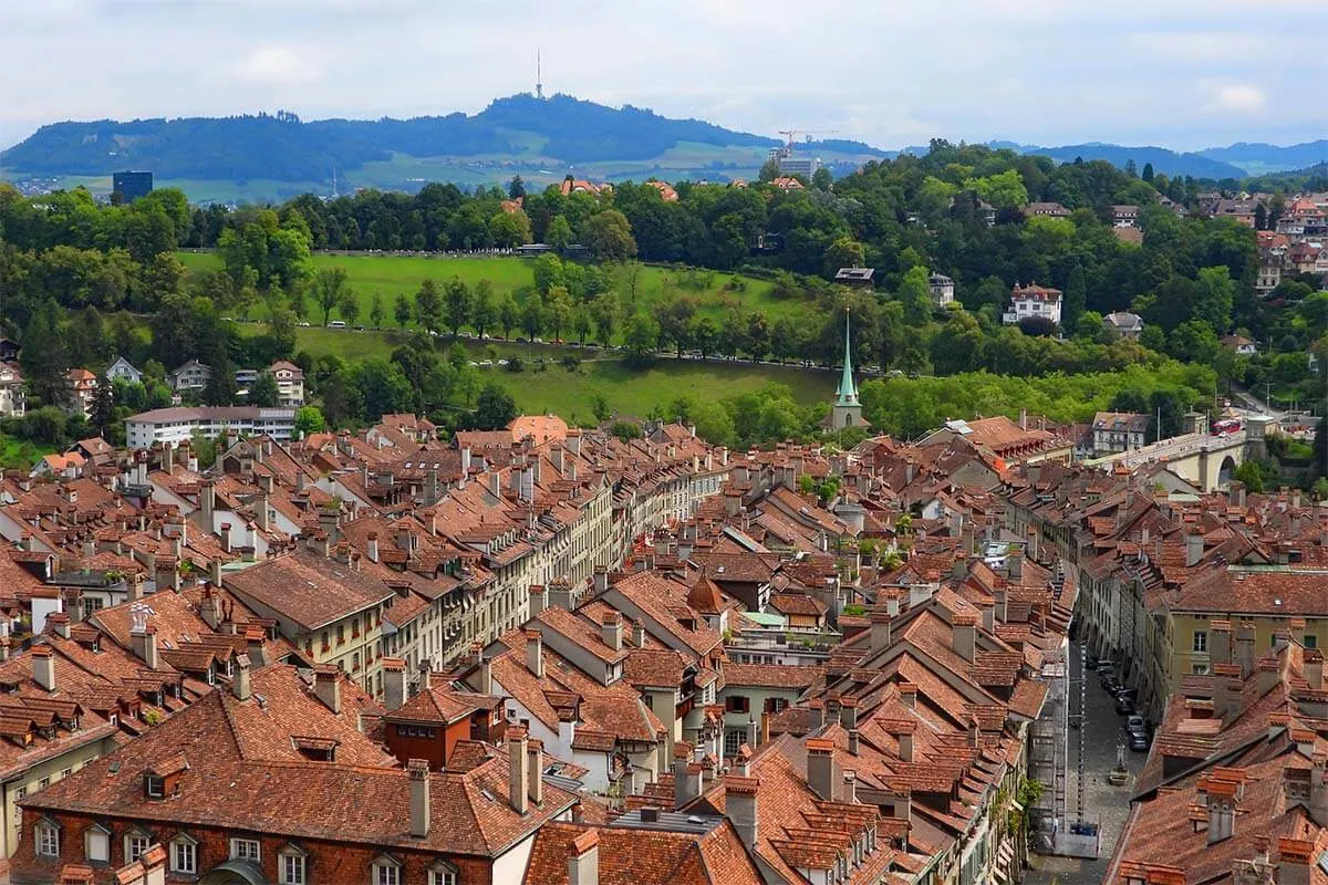 Bern old town and Rosengarten as seen from the cathedral tower