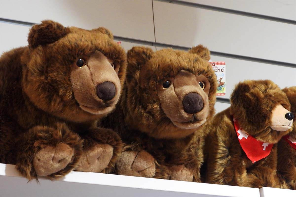 Bern souvenirs - toy brown bears for sale at a souvenir store in Bern