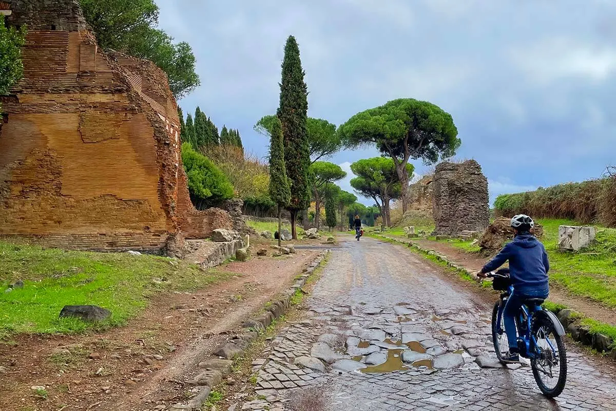 Biking on Via Appia Antica in Rome