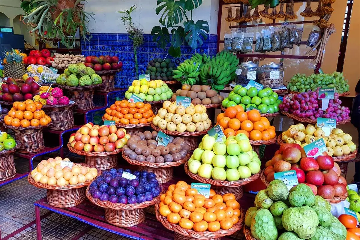 Fruit market stall at Mercado dos Lavradores in Madeira