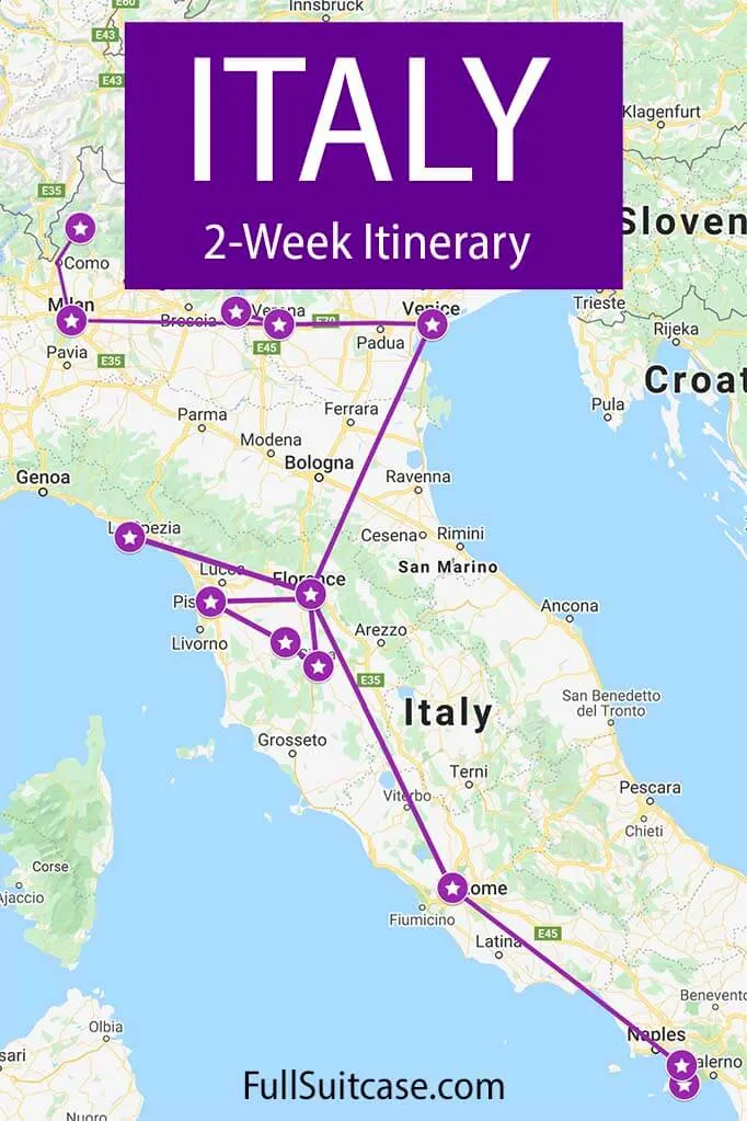 Italy itinerary map