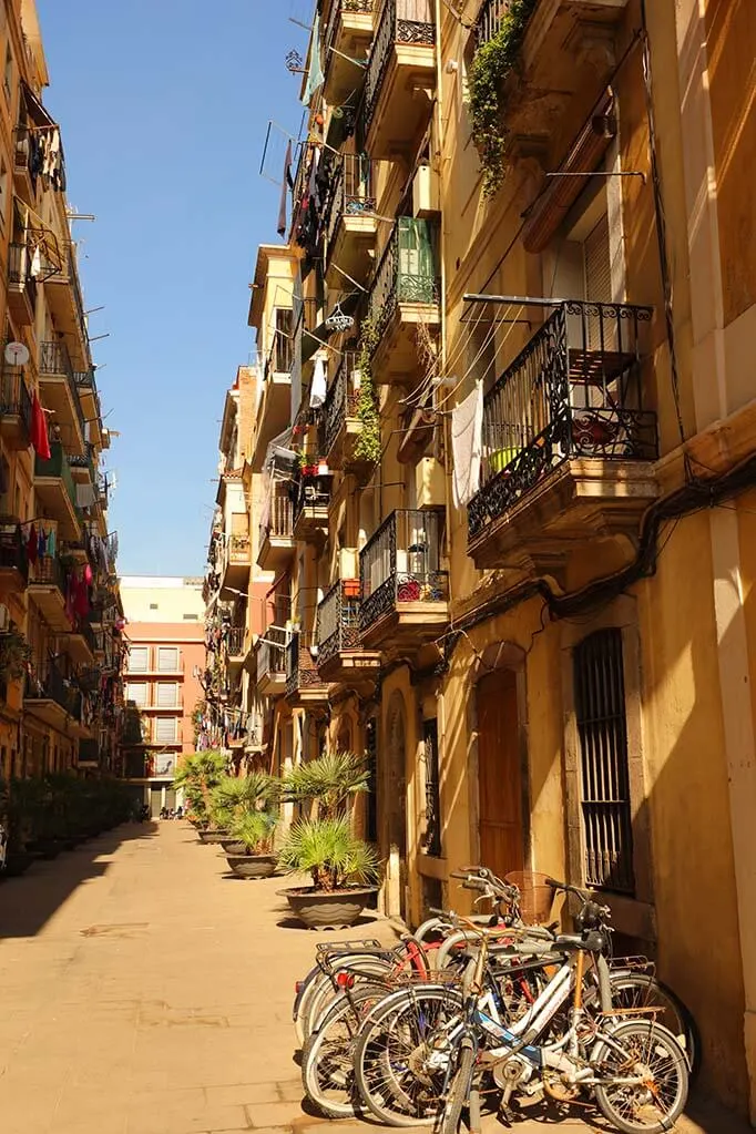 Local street in La Barceloneta neighborhood in Barcelona