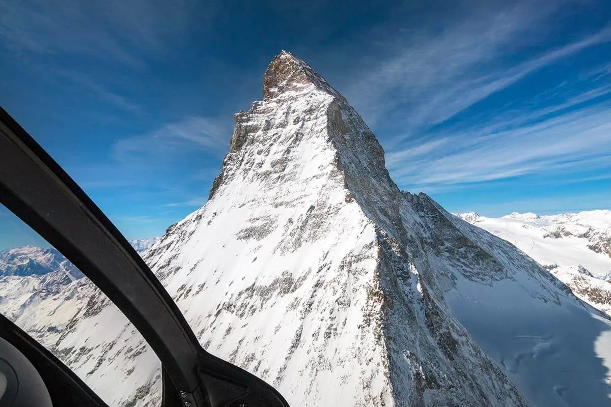 Matterhorn in the Swiss Alps view from a helicopter