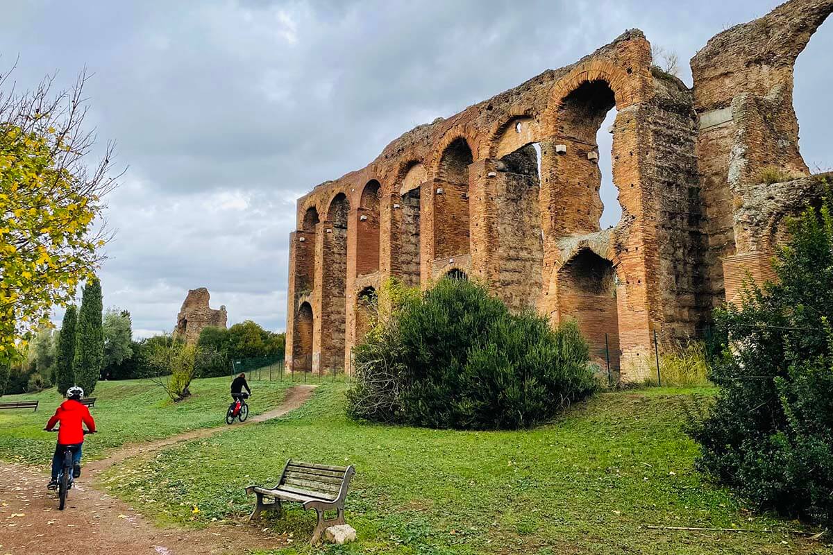 Old Roman aqueducts at Parco degli Acquedotti in Rome