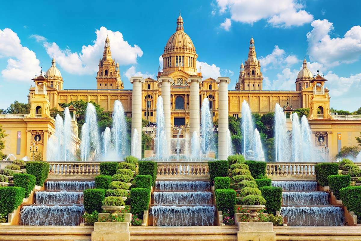 Palau Nacional and fountains on Montjuic in Barcelona