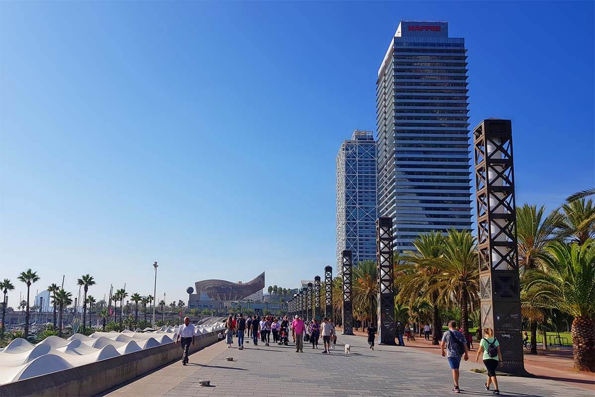 Passeig Maritim de la Barceloneta - pedestrian waterfront area in Barcelona