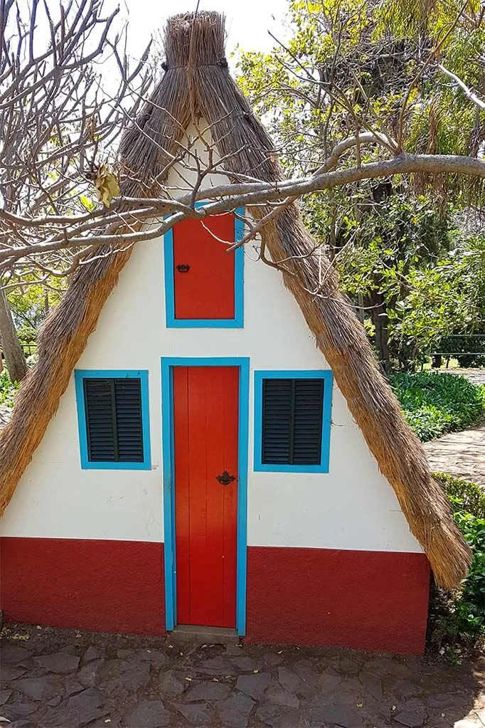 Traditional A-shaped Madeira house in Jardim Botanico in Madeira