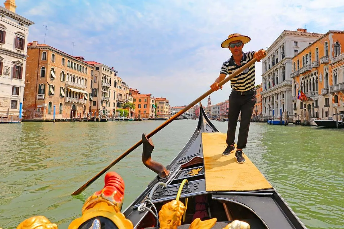 Venetian gondola ride on the Grand Canal in Venice Italy