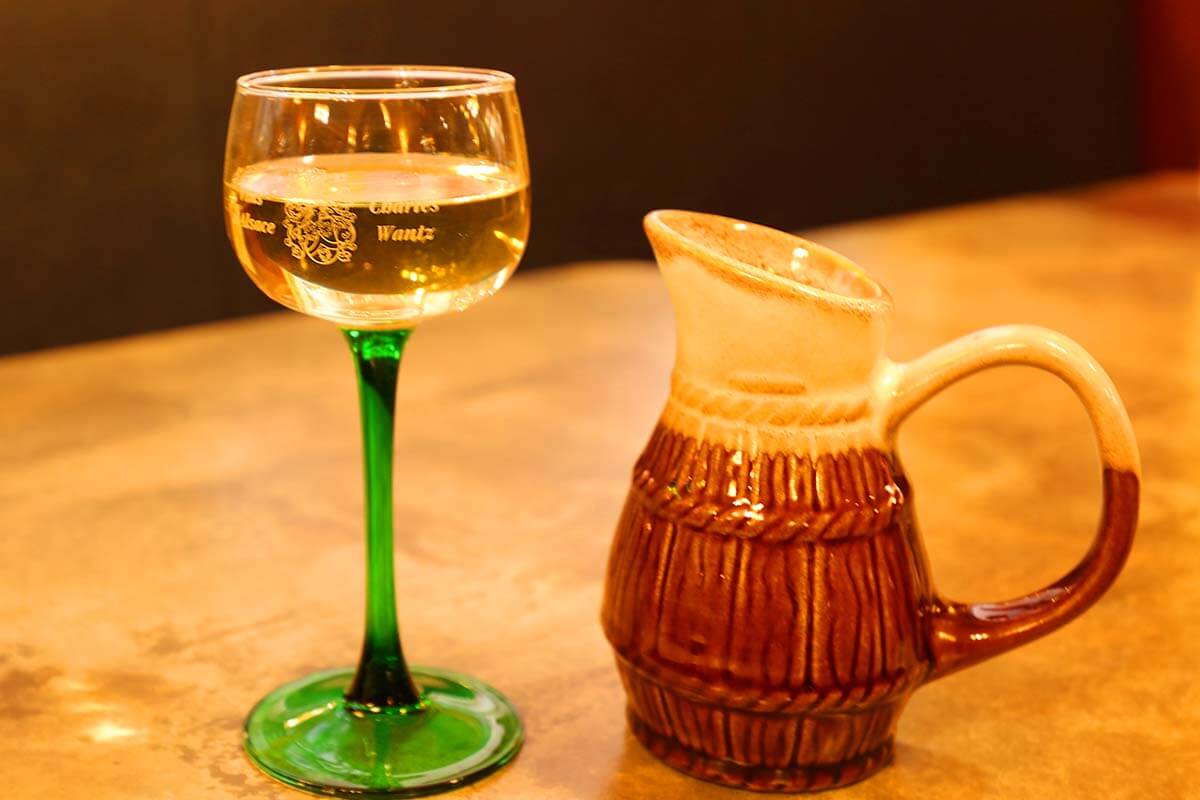 Alsace white wine in a traditional green stem glass