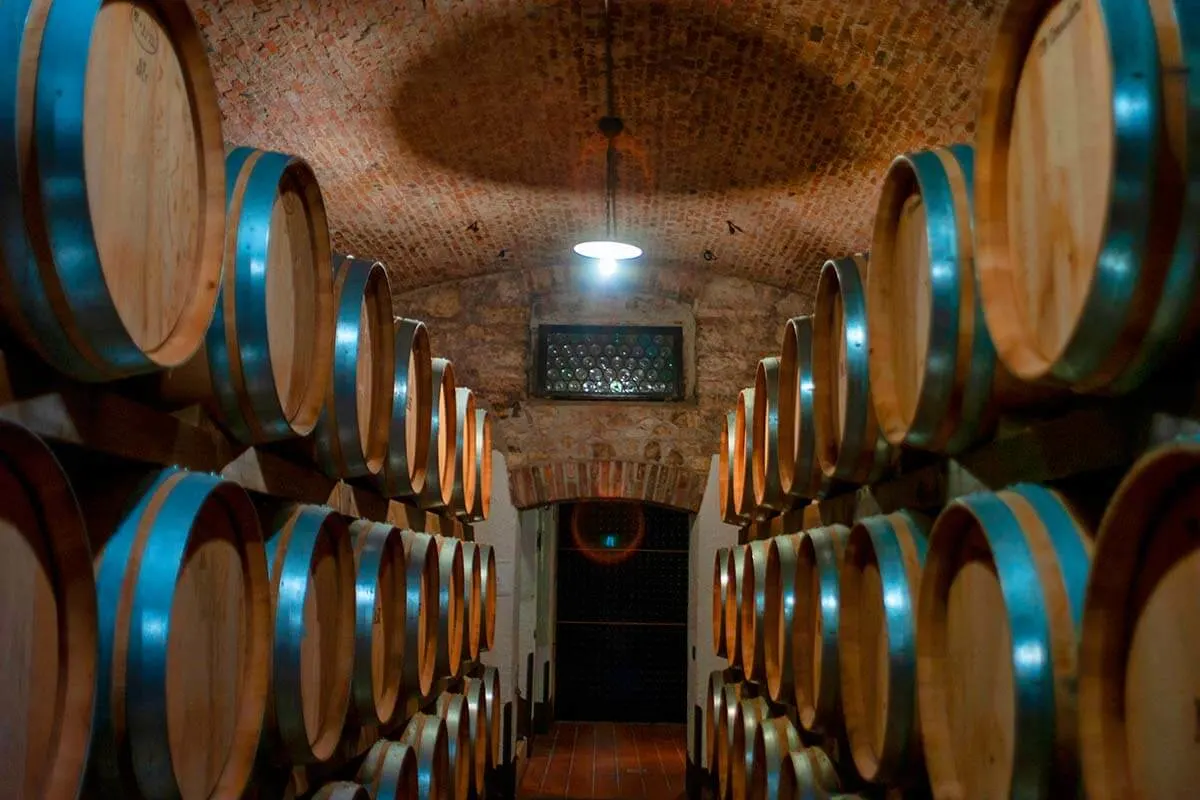 Amarone wine barrels at a winery near Verona Italy