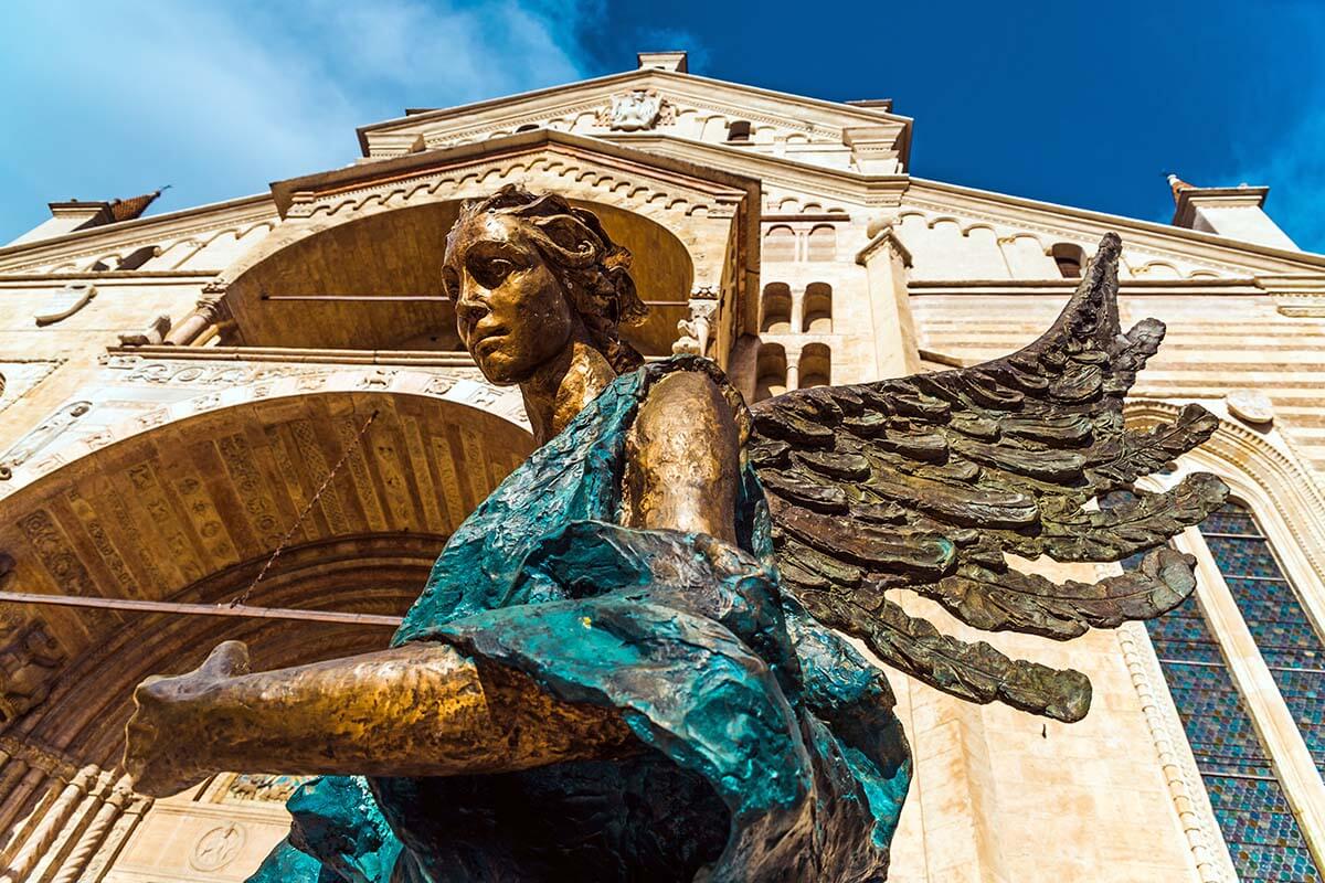 Angel sculpture at Duomo di Verona in Italy