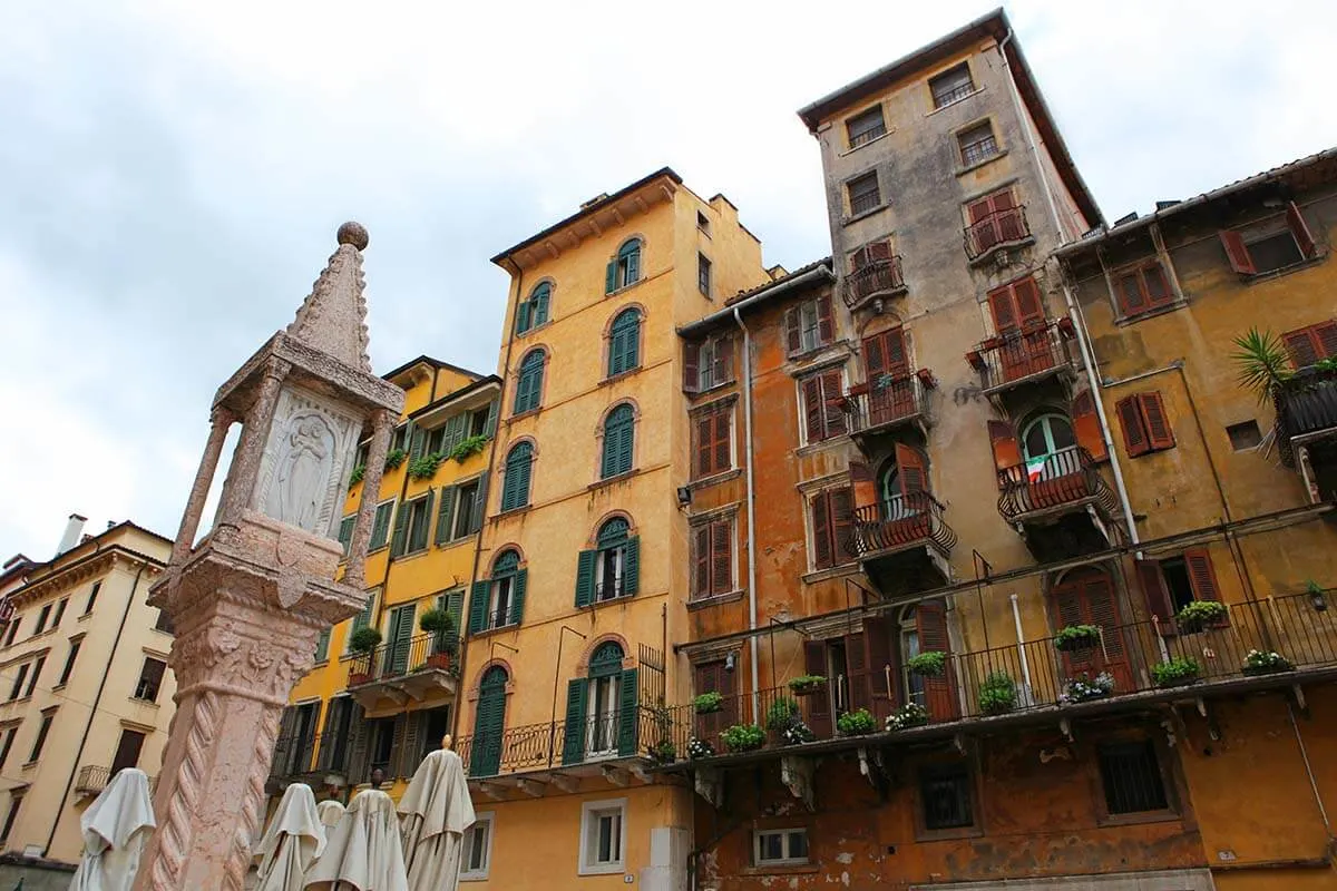 Colorful buildings on Piazza delle Erbe in Verona