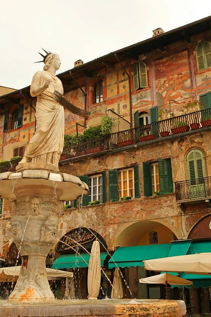 Madonna di Verona fountain on Piazza delle Erbe in Verona