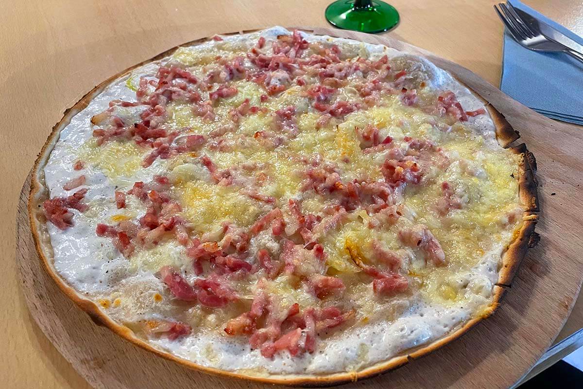 Tarte flambée at La Galinette restaurant in Eguisheim France