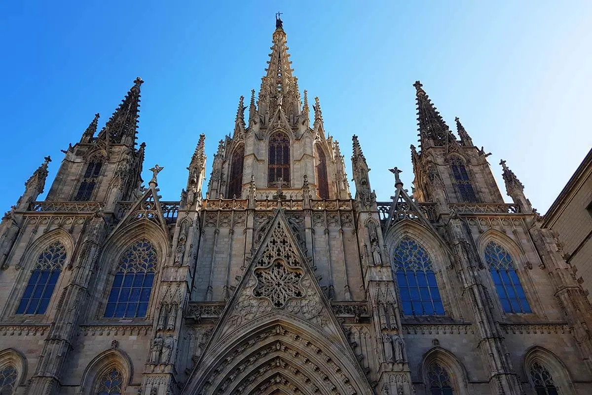 The facade of the Cathedral of Barcelona