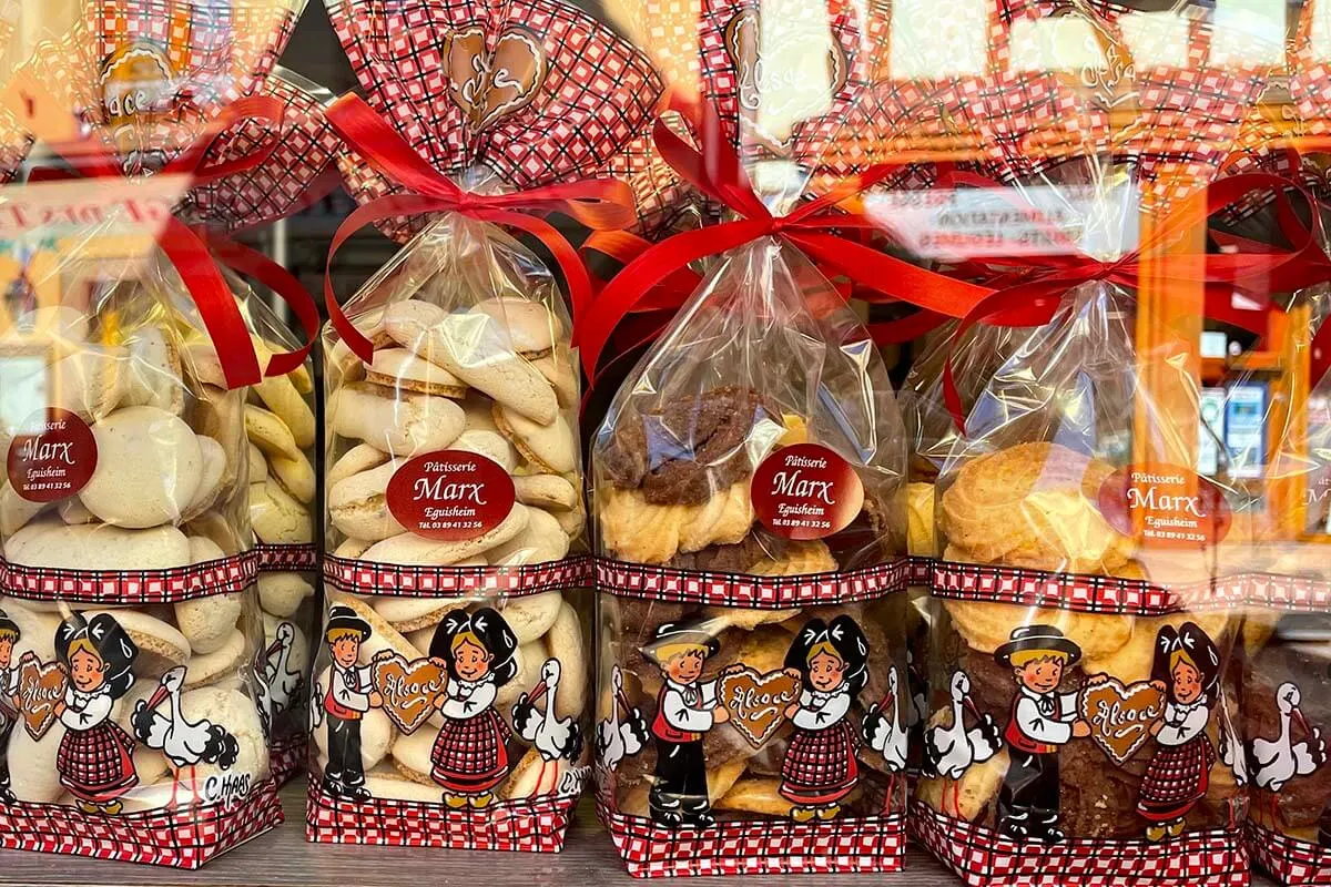 Traditional cookies for sale at a bakery in Eguisheim