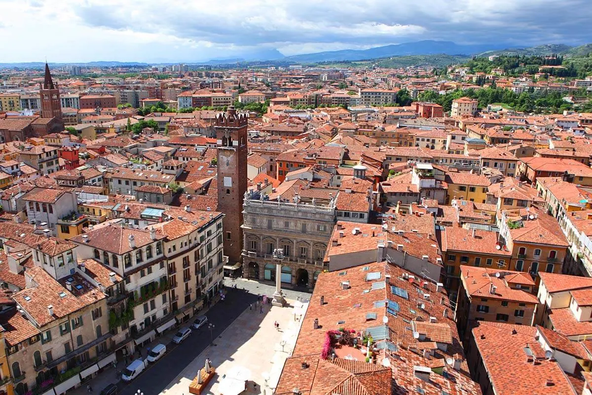 Verona city aerial view from Lamberti Tower