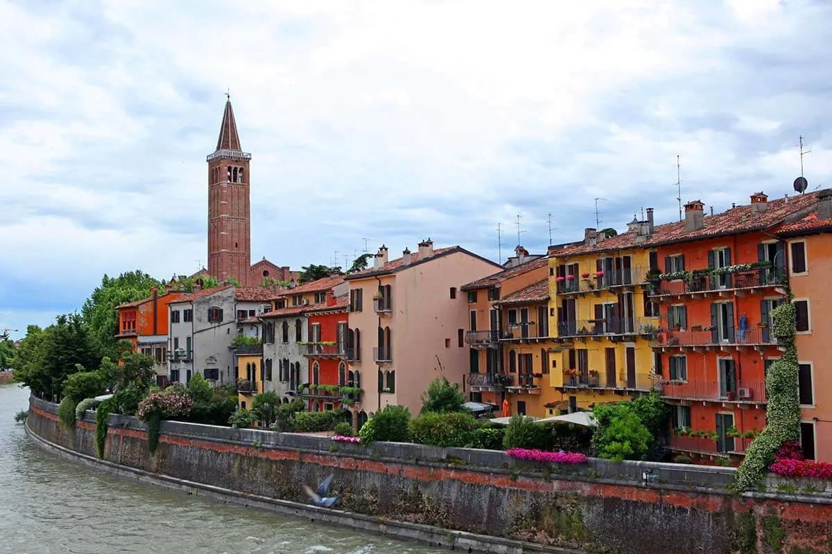 Verona old town as seen from Ponte Pietra