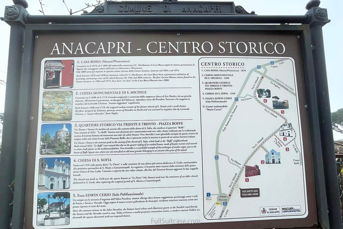 Mapa turístico del centro histórico de Anacapri