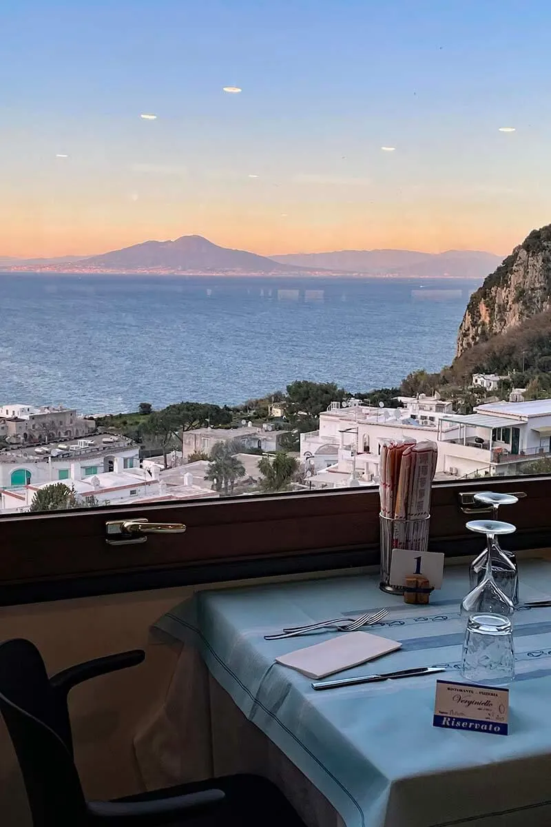 Bay of Naples and Mt Vesuvius view from Verginiello restaurant in Capri