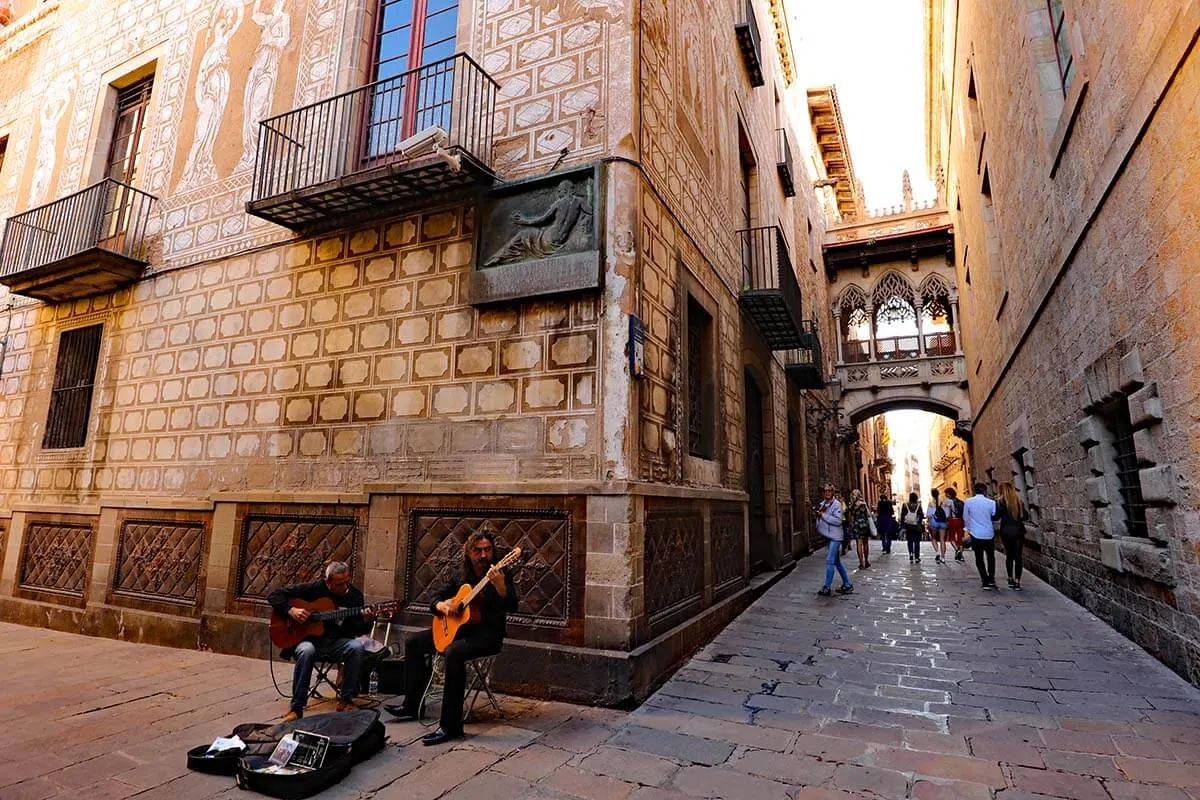 Carrer del Bisbe street in Barcelona Gothic Quarter