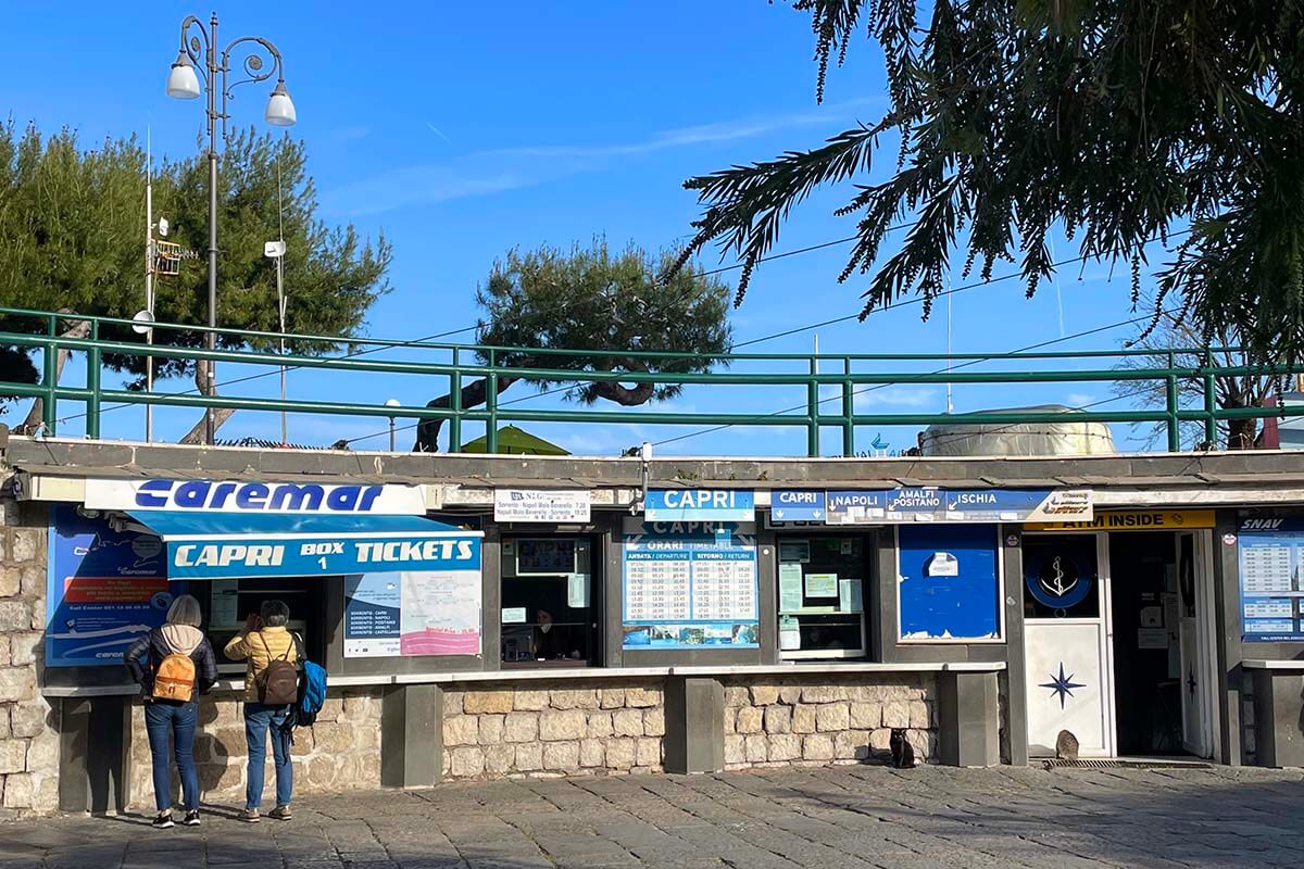 Ferry ticket offices in Sorrento harbor at Marina Piccola