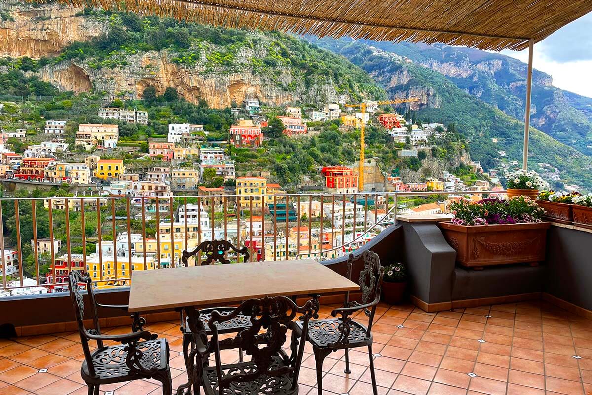 Hotel terrace with a view in Positano on the Amalfi Coast