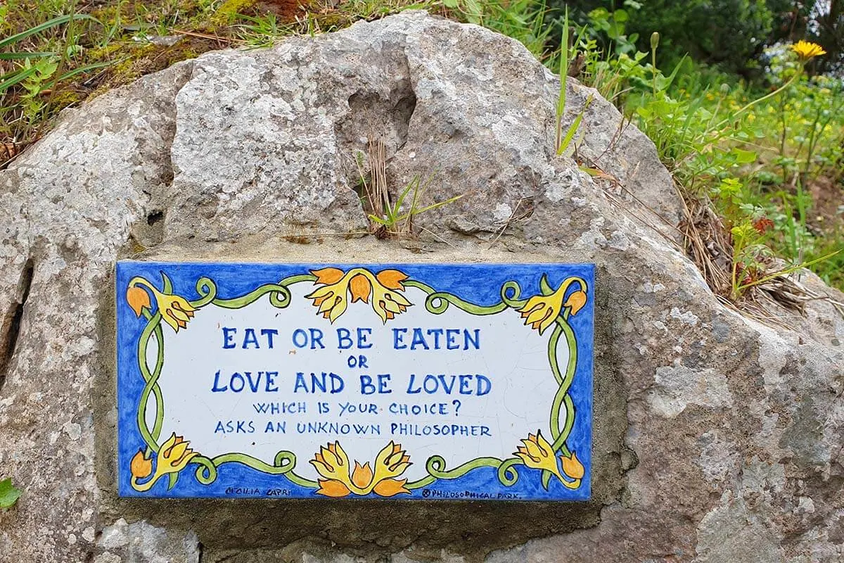 Philosophical signs at Capri Philosophical Park in Anacapri