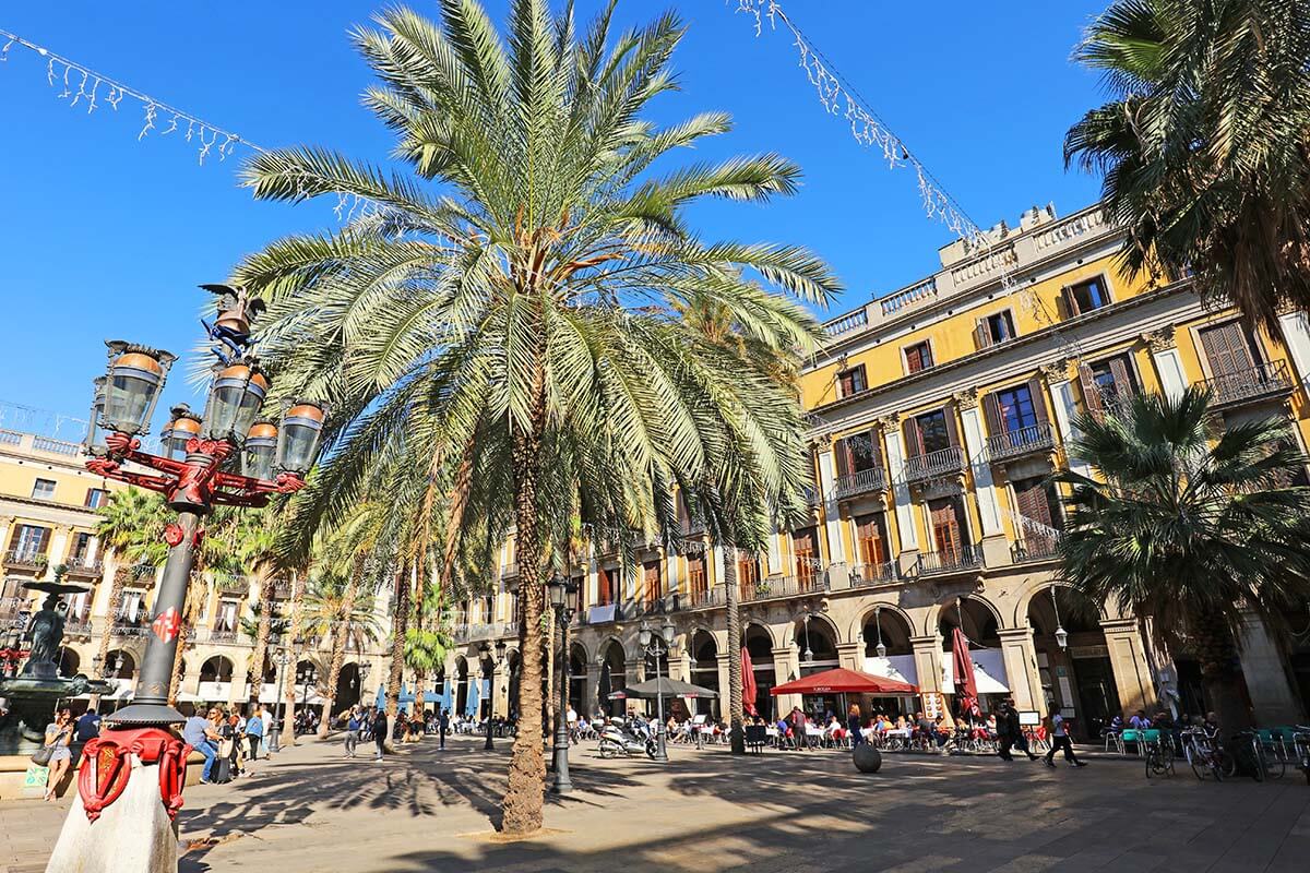 Plaça Reial in Barcelona Spain