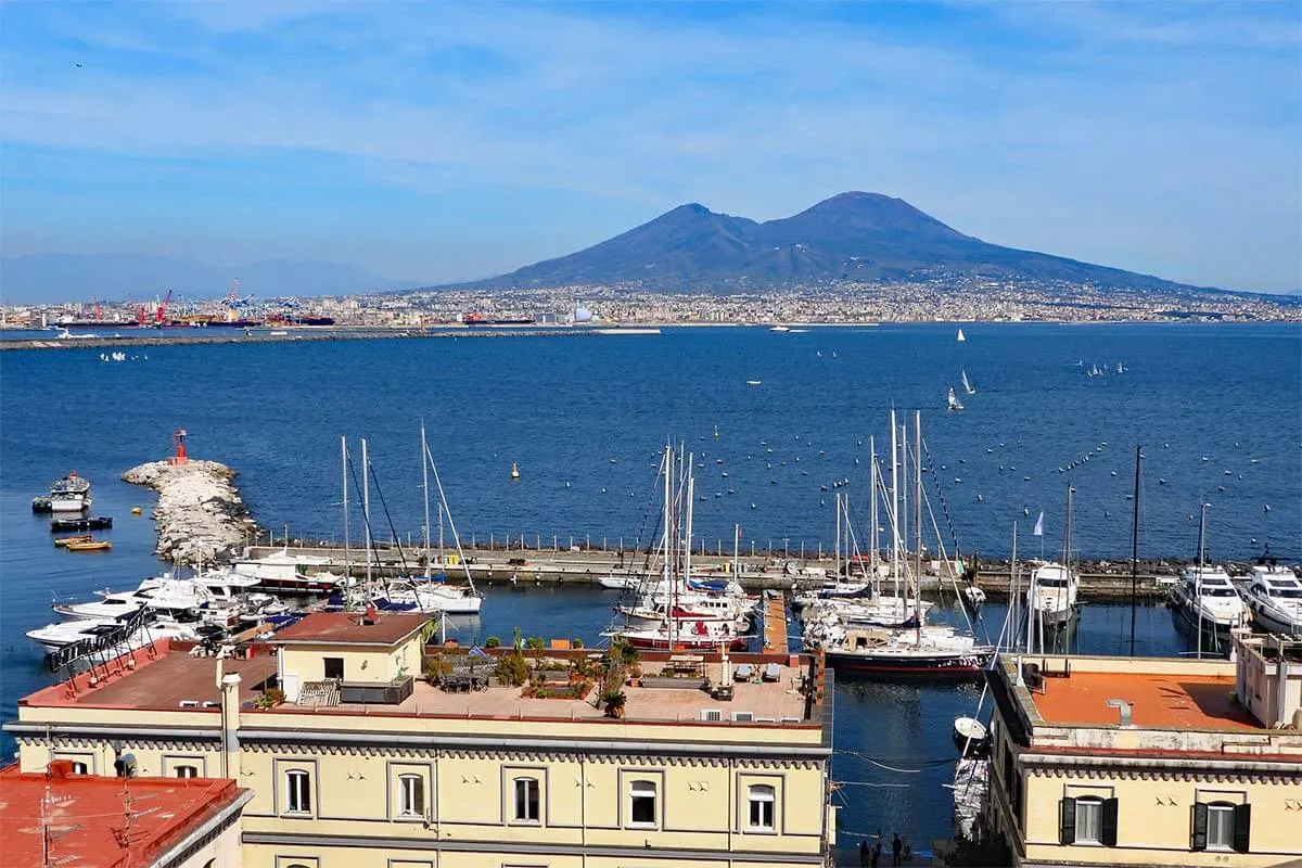 The Bay of Naples and Mt Vesuvius as seen from Castel dell'Ovo in Naples