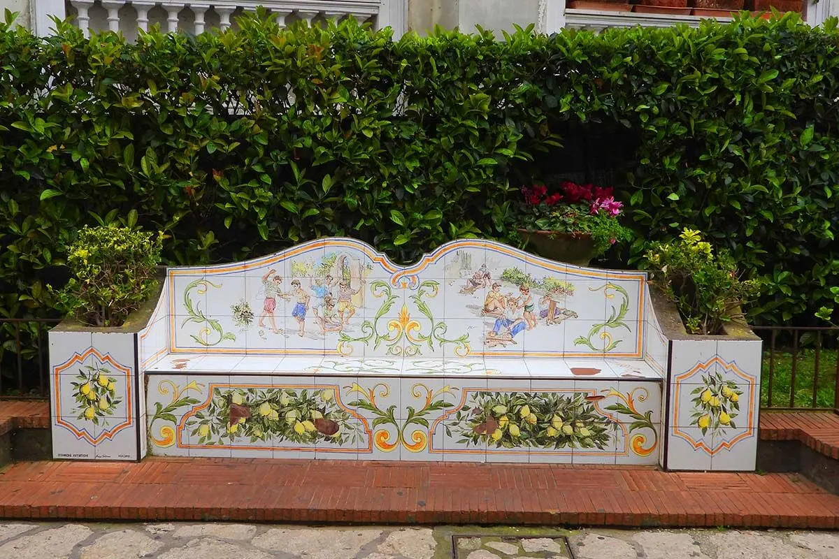 Traditional tile bench in Anacapri Italy