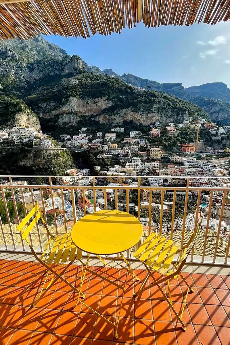 View from our accommodation in Positano, one of the best towns to stay on the Amalfi Coast